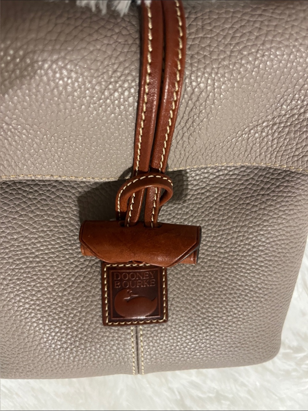 Dooney & Bourke Taupe Crossbody with Brown Trim and Toggle - Picture 2 of 7